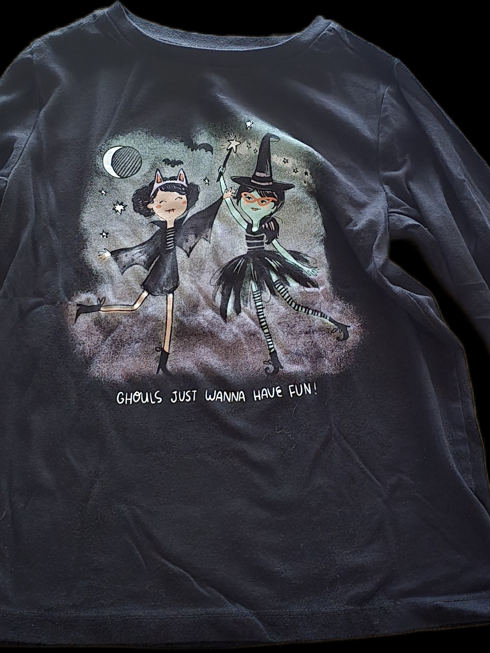 Carter's Black Graphic Halloween Tee with Witch & Bat Girls